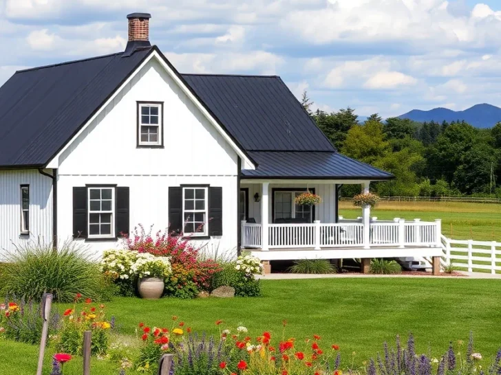 30 Beautiful White Farmhouse Exterior with Black Metal Roof