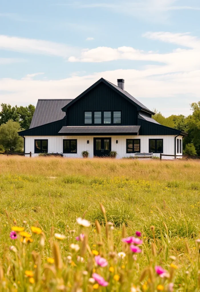 Two-Toned White and Black Farmhouse with Metal Roof