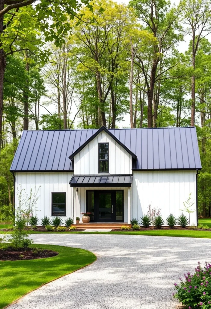 White Farmhouse Cottage Black Metal Roof 2-Car Garage