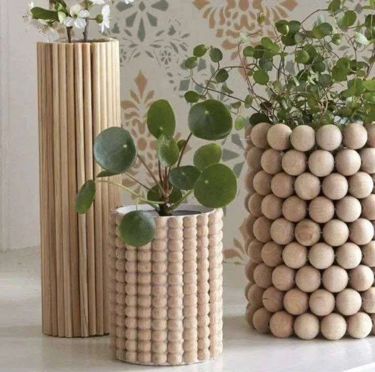 DIY Glass Jars Decorated with Wooden Beads and Dowels. - jar decorating ideas