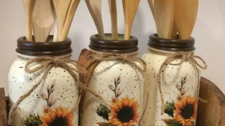 DIY Mason Jars Painted with Sunflowers for Home Decor.