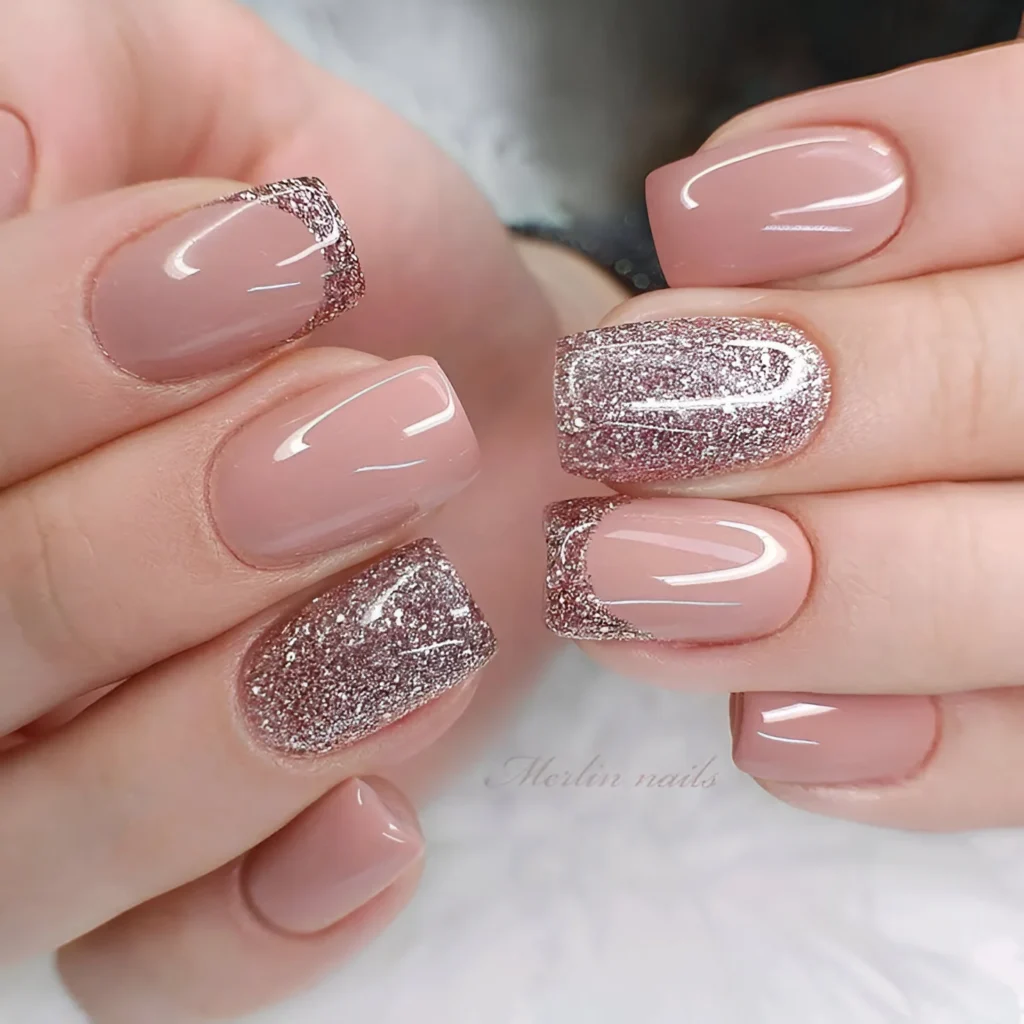 Elegant blush pink nails with glittered edges - elegant nail designs