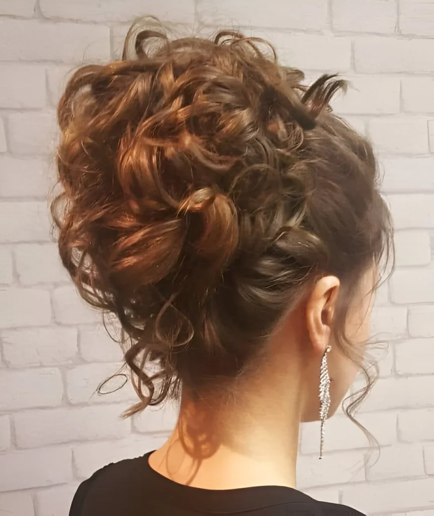 Upcycled Christmas hairstyle curly short hair updo