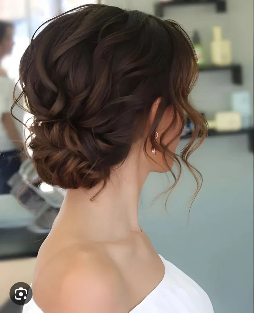 Upcycled Christmas hairstyle wavy low updo