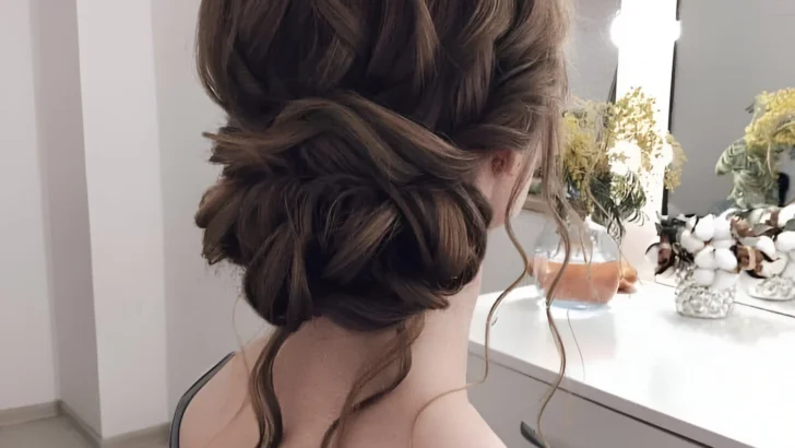 Upcycled Christmas hairstyle textured low updo