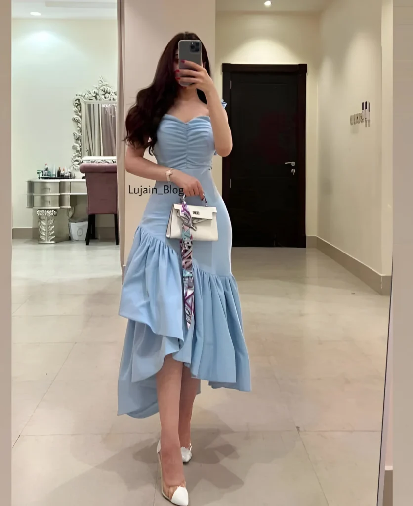 Stunning Powder Blue Outfit Idea with Asymmetrical Ruffles