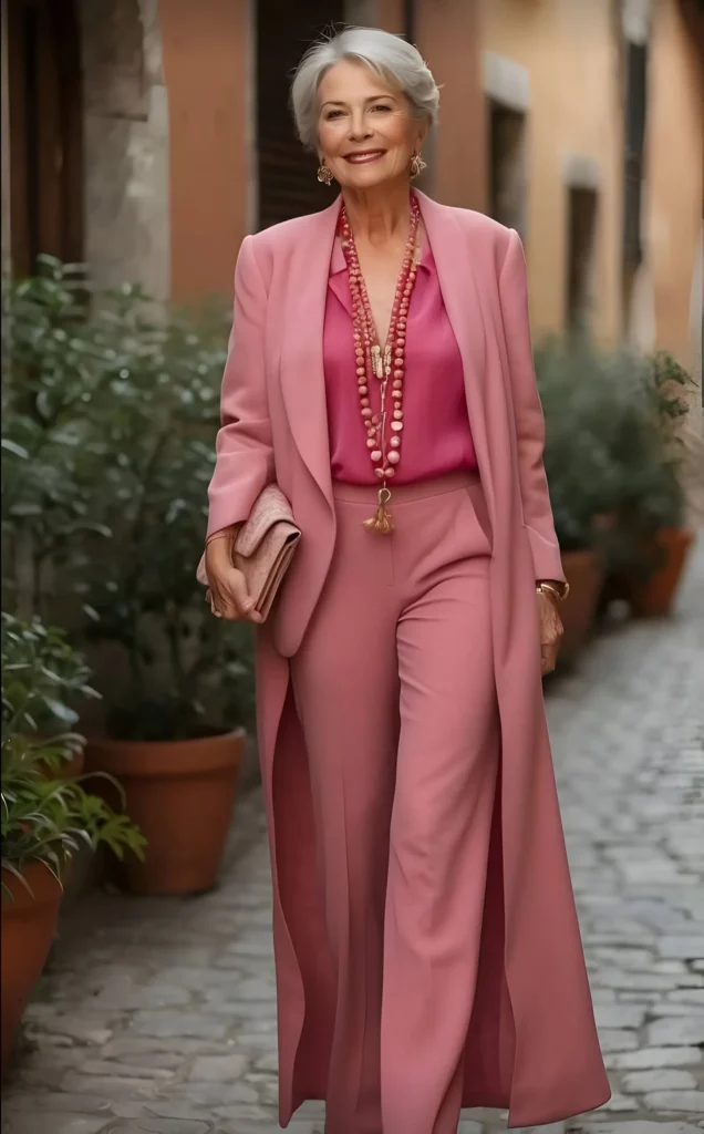 Monochromatic Pink Outfit Idea with Long Coat and Trousers